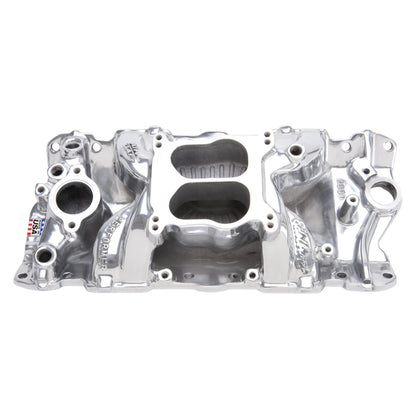 Edelbrock Performer Air-Gap Intake Manifold for 1955-86 Small-Block Chevy, Polished Finish