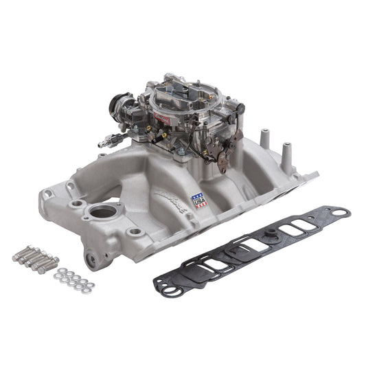 Edelbrock Single-Quad Manifold and carb Kit for 1965-79 Pontiac 389-455