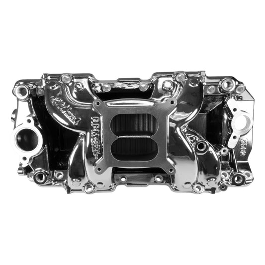 Edelbrock MANIFOLD; BIG BLOCK CHEVY RECTABLE PORT RPM AIR GAP - CHROME PLASMA FINISH