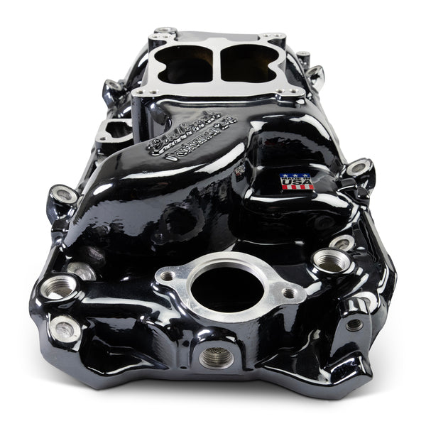 Edelbrock Performer 2-O Manifold for 1965-90 B/B Chevy Oval Port Heads, Black Plasma