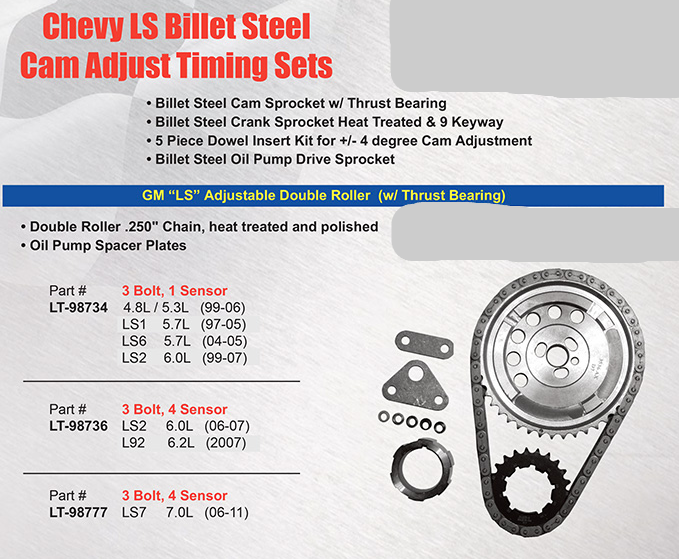 LS Billet Steel Cam Adjusting Timing Sets Double Rollers