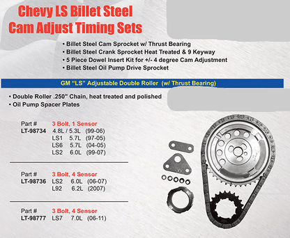 LS Billet Steel Cam Adjusting Timing Sets Double Rollers