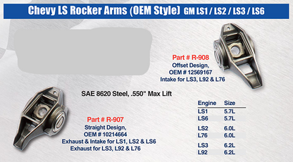 Chevy LS Rocker Arms Singles Straight Design