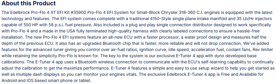 Edelbrock Pro-Flo 4 EFI Traditional 4150-Style For Chrysler SB 318-360 CID