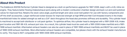 Performer Jeep 4.0L Cylinder Head, Bare