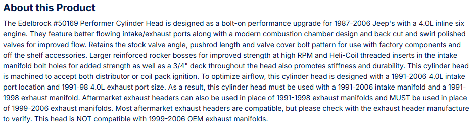 Performer Jeep 4.0L Cylinder Head