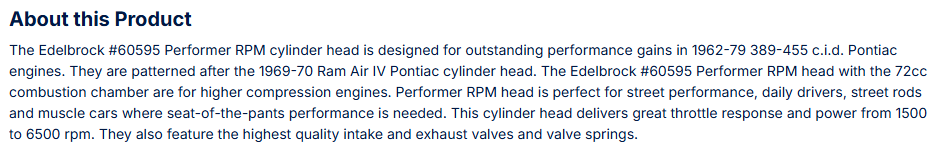 Performer Pontiac Cylinder Head 72cc Hydraulic Roller Camshaft
