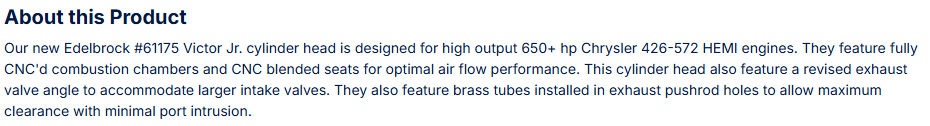 Victor Jr Gen II HEMI Chrysler Cylinder Head Hydraulic Roller Camshaft
