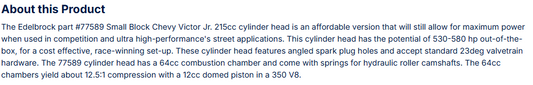 Victor Jr Cylinder Head Small-Block Chevy 64cc Hydraulic Roller Camshaft