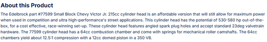 Victor Jr Cylinder Head Small-Block Chevy 64cc Mechanical Roller Camshaft