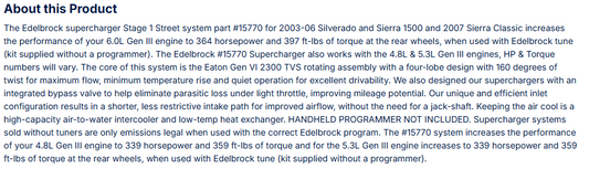 Edelbrock Stg 1 Supercharger  03-07 Silverado/Sierra 1500 4.8L/5.3L/6.0L