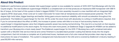 Edelbrock Stage 1 Supercharger Kit For 2015-17 Ford Mustang 5.0L W/ Tune
