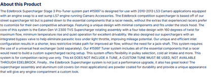 Edelbrock Stg 3 Supercharger  For 2010-13 Camaro SS LS7-Wet Sump W/O Tune