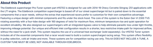 Edelbrock Stage 3 SC For 14-19 Corvette Stingray Z51/Grand Sport W/O Tune