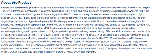 Edelbrock Stage 1 Supercharger For 2015-17 Ford Mustang 5.0L W/O Tune