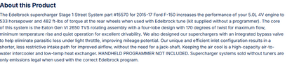 Edelbrock Stg 1 Supercharger For 15-17 Ford F-150 Coyote 5.0L 4V W/O Tune