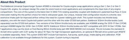 Edelbrock Supercharger Kit For Ford Coyote 5.0 V8 Swap