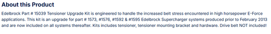 Edelbrock Upgrade Belt Tensioner Kit #15039 For Part #1573, #1576, #1592, #1595