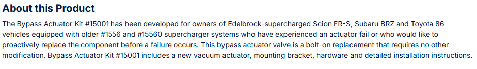 Edelbrock Bypass Actuator Kit for Scion FR-S, Subaru BRZ, Toyota 86