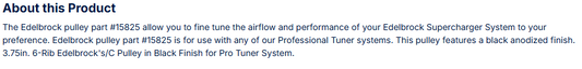 Edelbrock Competition Supercharger Pulley 3.75 in. 6-Rib, Black Anodized