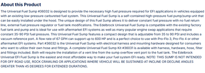 Edelbrock Universal EFI Fuel Sump, 35-90 PSI, 67 GPH/255 LPH