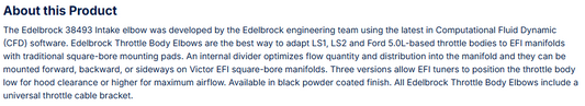 Edelbrock Throttle Body Intake Elbow High Flow, 90mm Opening, Black Powder Coated