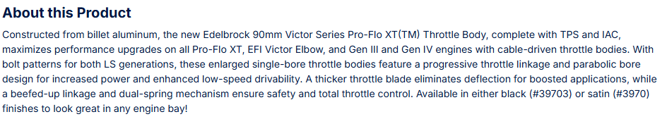 Edelbrock Victor LS Series 90mm Throttle Body, Black