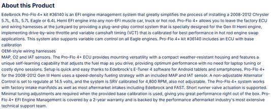 Edelbrock Pro-Flo 4+ EFI Engine Management System #36140 08-12 Mopar Gen III Hemi