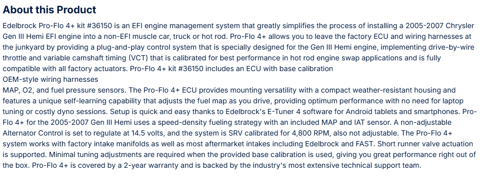 Edelbrock Pro-Flo 4+ EFI Engine Management System 05-07 Mopar Gen III HEMI