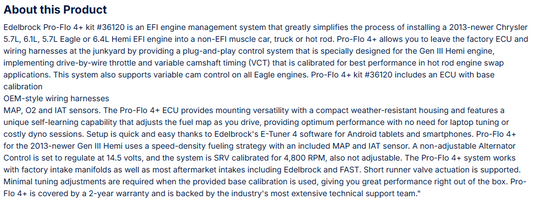 Edelbrock Pro-Flo 4+ EFI Engine Management System 2013+ Mopar Gen III HEMI