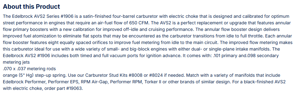 Edelbrock AVS2 Carburetor 650 CFM With Electric Choke, Satin Finish (Non-EGR)