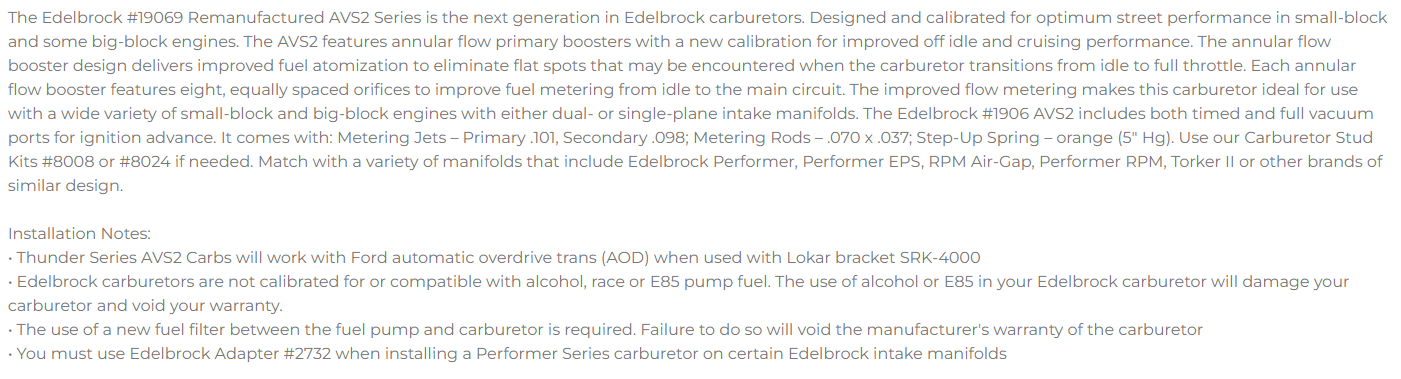 Edelbrock CARBURETOR REMAN AVS2 650 ELECTRIC CHOKE