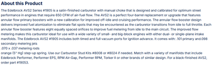 Edelbrock AVS2 Carburetor 650 CFM With Manual Choke, Satin Finish (Non-EGR)