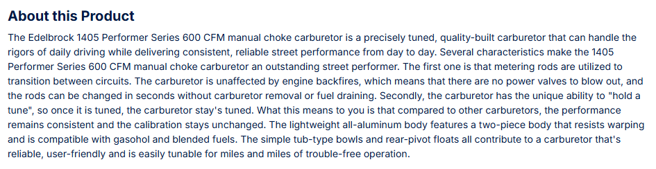 Edelbrock Performer Carburetor 600 CFM With Manual Choke, Satin Finish (Non-EGR)