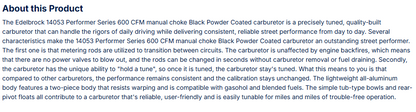 Edelbrock Performer Carb 600 CFM Manual Choke, Black Powder Coated Finish (Non-EGR)