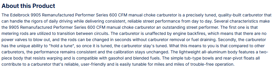 Edelbrock Performer Carburetor 600 CFM With Manual Choke, Satin Finish (Non-EGR)