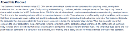 Edelbrock Performer Carb 600 CFM w/Electric Choke, Black Powder Coated (Non-EGR)