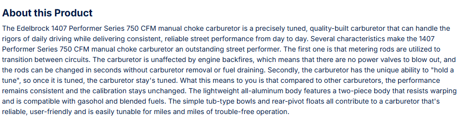 Edelbrock Performer Carburetor 750 CFM With Manual Choke, Satin Finish (Non-EGR)