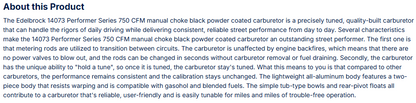 Edelbrock Performer Carb 750 CFM W/ Manual Choke, Black Powder Coated (Non-EGR)