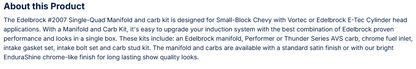 Edelbrock Single-Quad Manifold and carb Kit for Small-Block Chevy Vortec heads