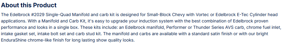 Edelbrock Single-Quad Manifold and carb Kit Small-Block Chevy with Vortec Heads