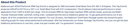 Edelbrock Performer RPM 438 HP Top End Kit for 1981 and earlier Ford 331-363 V8 Engines
