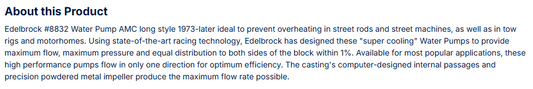 Edelbrock Water Pump AMC Long Style 1973-Later