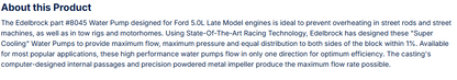Edelbrock Water Pump Ford 5.0L Late Model
