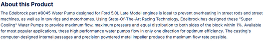 Edelbrock Water Pump Ford 5.0L Late Model