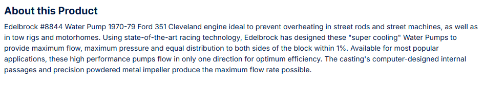 Edelbrock Water Pump for Small-Block Ford 1970-79 351C and 351M/400 in Satin Finish