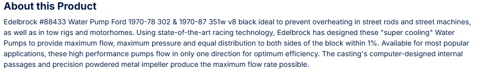 Edelbrock Water Pump for Small-Block Ford 351W in Black Finish