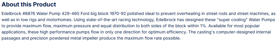 Edelbrock Water Pump for Ford 429/460 in Polished Finish