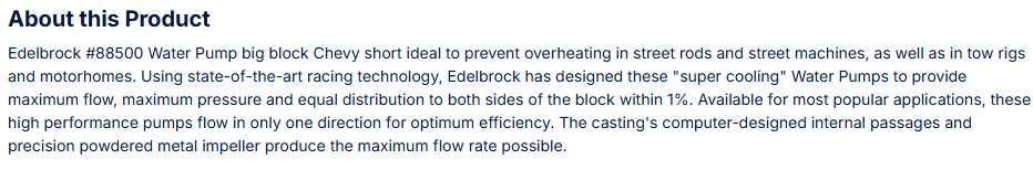 Edelbrock Water Pump Big-Block Chevy Short/Standard in Satin Finish