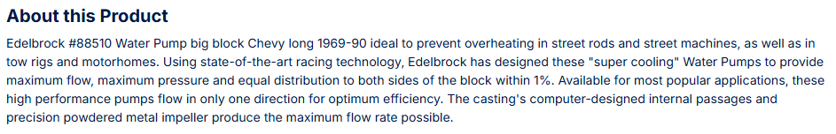 Edelbrock Water Pump Big-Block Chevy Standard/Long in Satin Finish